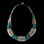 Hand Pressed Hand Chased Silver, Turquoise and Coral Necklace